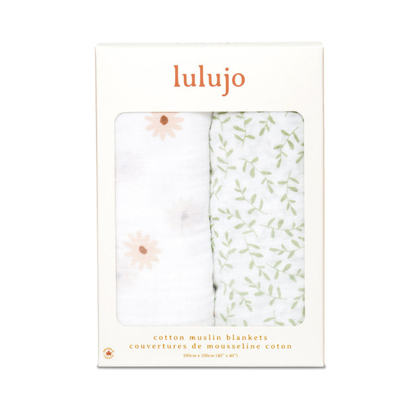 Lulujo - Cotton Swaddle - Daisy / Greenery - 2 Pack